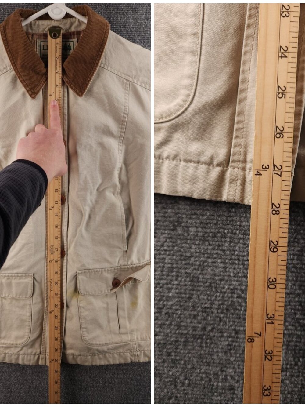 LL Bean Chore Coat Canvas Farm Ranch Barn Beige Small Petite Collared 267092 - Picture 11 of 16